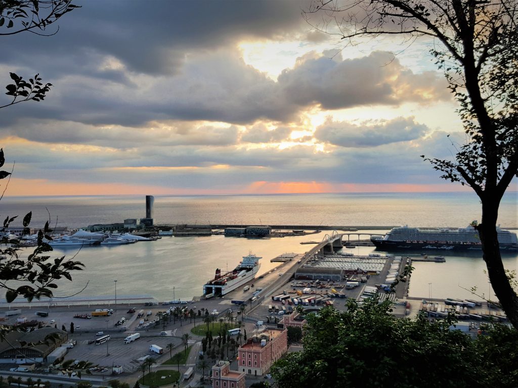 panoramic view of Barcelona port from Montjuic Hill
