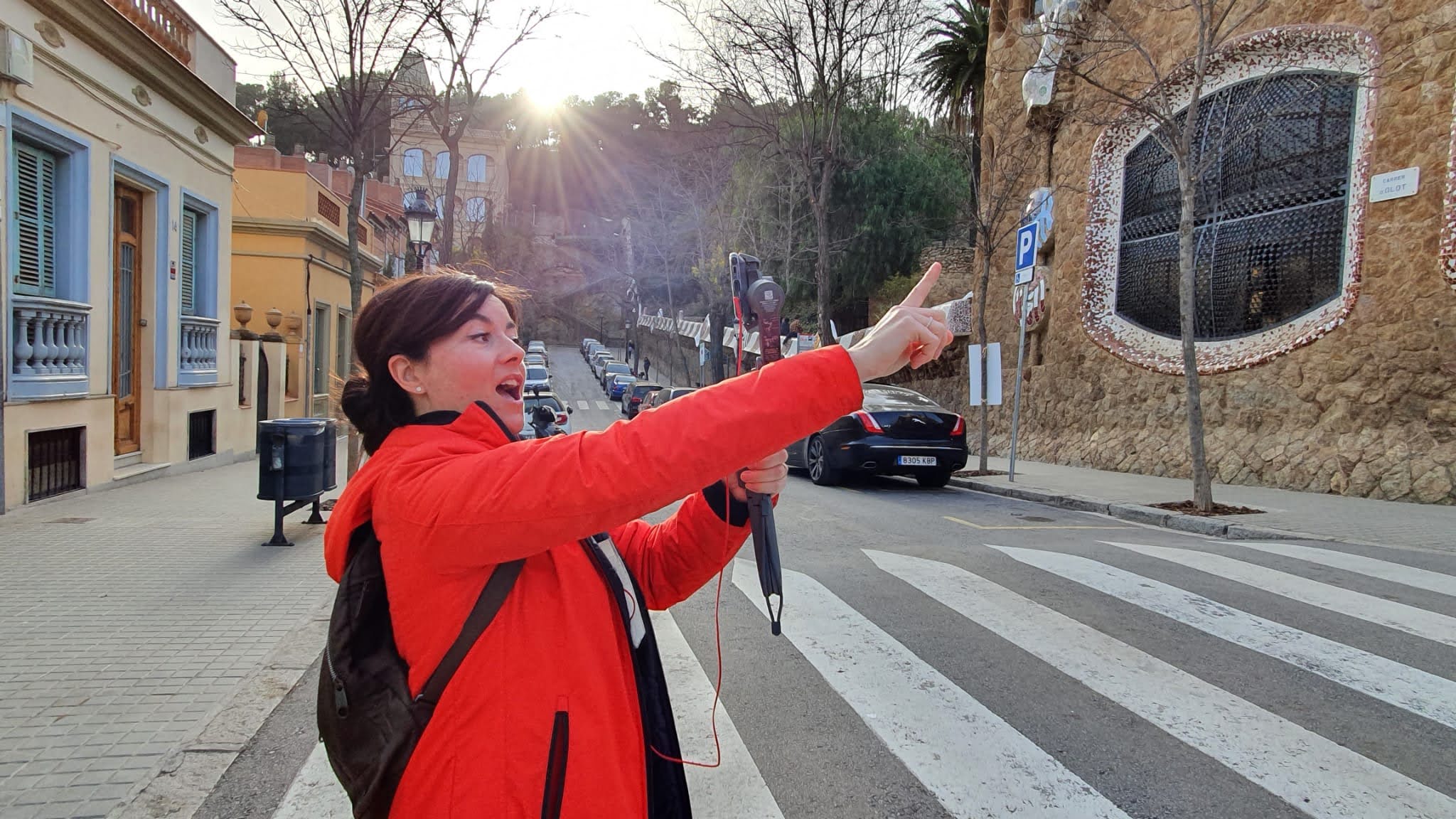 guide touring a virtual visit of the Park Guell, Barcelona.