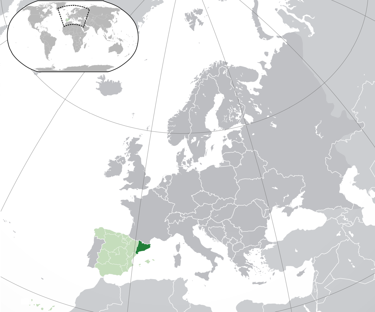 Map of Spain and Catalonia in Europe
