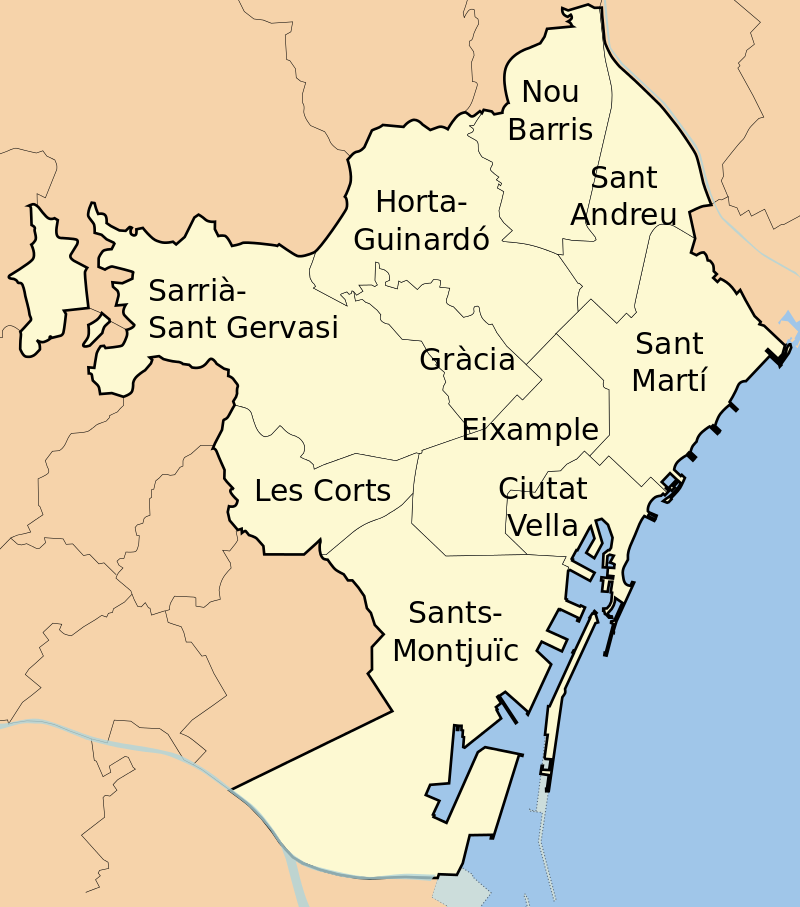 Map of Barcelona and its districts